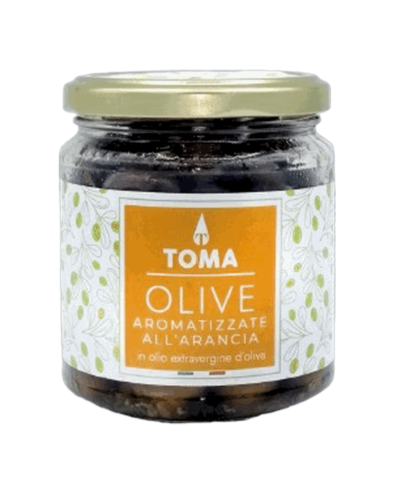 Olive Peranzana aromatizzate all'arancia in olio EVO